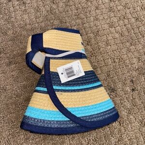 Striped Foldable Visor Hat in Navy, Turquoise Sun protection beach gardening NEW
